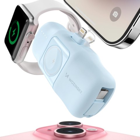 Mini powerbank 5000mAh 15W iPhone Lightning i ładowarką do Apple Watch - niebieski