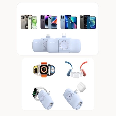 Mini powerbank 5000mAh 15W iPhone Lightning i ładowarką do Apple Watch - niebieski