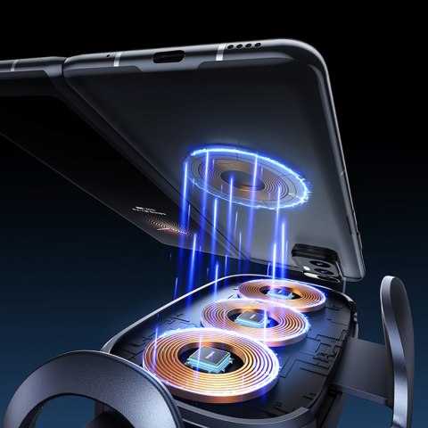 Uchwyt samochodowy na kratkę z ładowarką indukcyjną z potrójną cewką - czarny