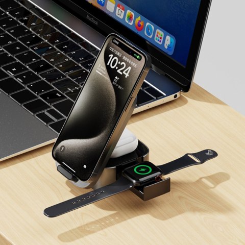 3w1 Ładowarka A11Pro+ indukcyjna 15W do telefonu smartwatcha słuchawek - czarna