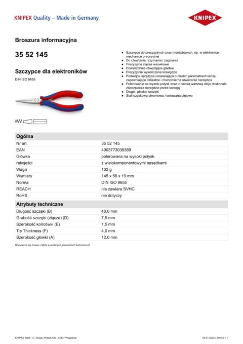 KNIPEX SZCZYPCE DLA ELEKTRONIKÓW 145MM