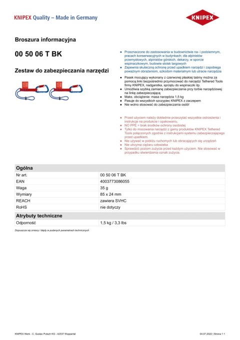 KNIPEX ZESTAW DO ZABEZPIECZANIA NARZĘDZI, 2 KOMPLETY