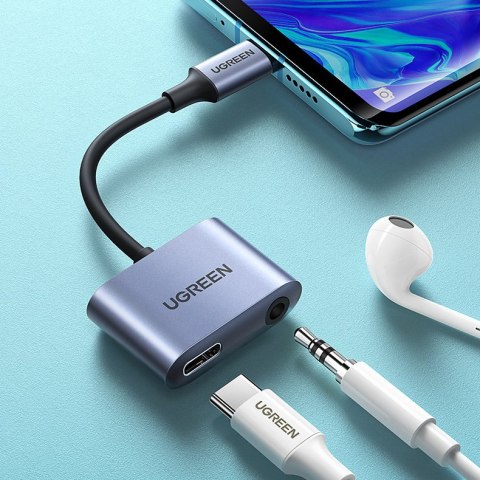Adapter przejściówka audio USB-C - USB-C + mini jack 3.5mm - szary