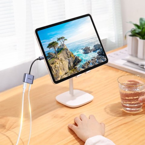 Adapter przejściówka audio USB-C - USB-C + mini jack 3.5mm - szary