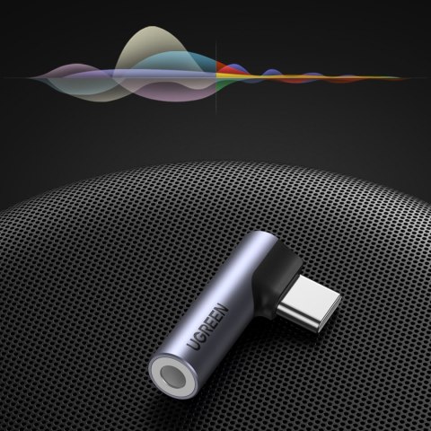 Przejściówka adapter kątowy audio USB-C (męski) - minijack 3.5mm (żeński) - szary