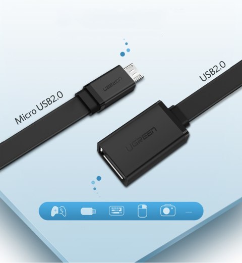 Przejściówka adapter micro USB (męski) - USB-A (żeński) OTG płaski 0.15m - czarny