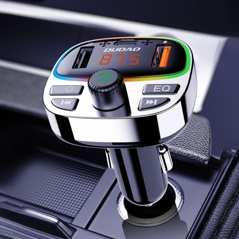 Transmiter samochodowy R2PRO+ z portami ładowania PD 25W Bluetooth 5.3 RGB - czarno-srebrny