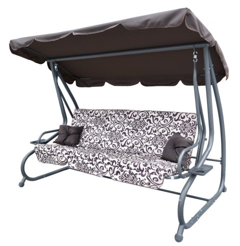 ND28_11103_8011_PAT_CB Huśtawka Ogrodowa Siedzisko Textylina 2x1 WZÓR Brązowa