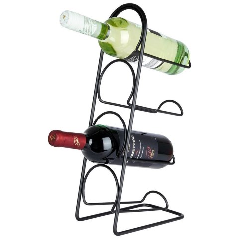 Stojak Półka Regał na Wino Metalowy Czarny 4 Butelki Solidny VILDE 21x43 cm