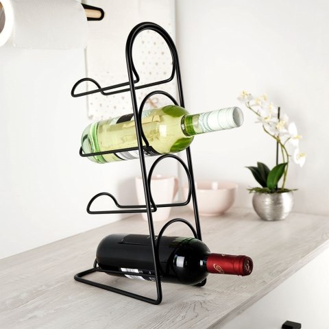Stojak Półka Regał na Wino Metalowy Czarny 4 Butelki Solidny VILDE 21x43 cm