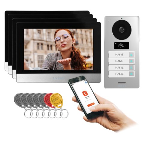 GAYD MULTI4, zestaw wideodomofonowy czterorodzinny, 2-żyłowy, 8", Wi-Fi, ekran dotykowy, 2MP Full HD, RFID