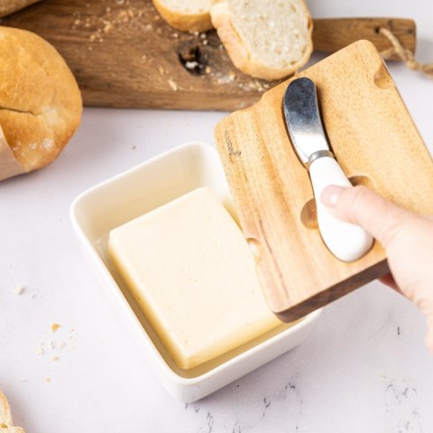 PORCELANOWA MASELNICZKA Z NOŻYKIEM POKRYWKA AKACJA KLAUSBERG KB-7785 BIAŁA