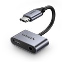Adapter audio dwuportowy USB-C (męski) - mini jack 3.5mm / USB-C (żeński) - szary