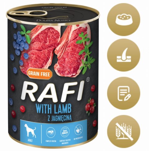 Karma Mokra Dla Psów RAFI z Jagnięciną, Borówką i Żurawiną 400g - 48 szt.