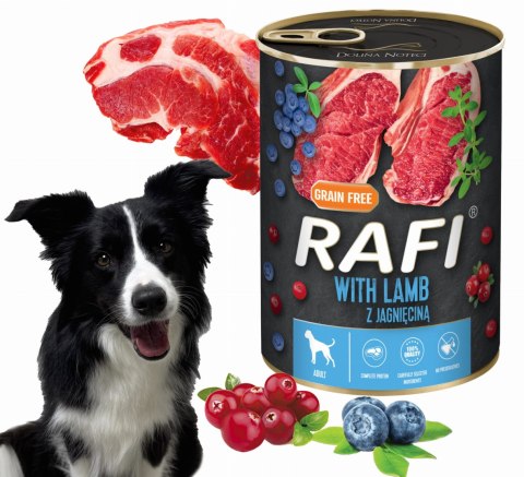 Karma Mokra Dla Psów RAFI z Jagnięciną, Borówką i Żurawiną 400g - 48 szt.