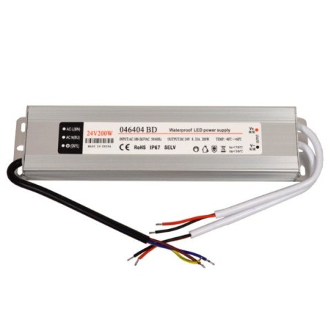 Zasilacz LED 24V 200W slim napięciowy IP67 alumini