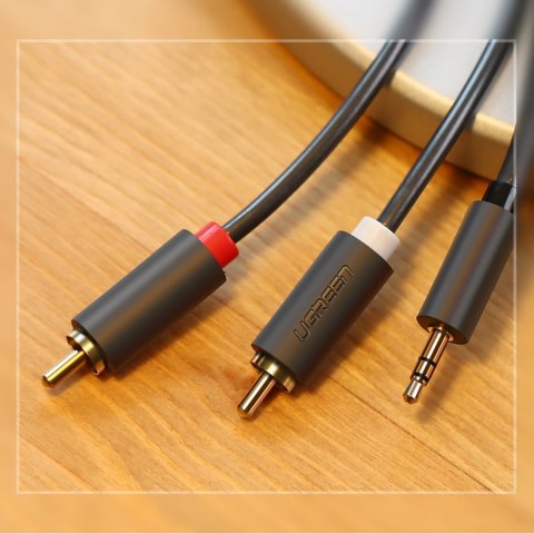 Kabel przewód audio 3.5 mm mini jack (męski) - 2RCA (męski) 1m - szary