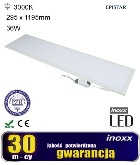 Panel led sufitowy 120x30 36w lampa slim kaseton 3000k ciepły+ ramka natynkowa czarna