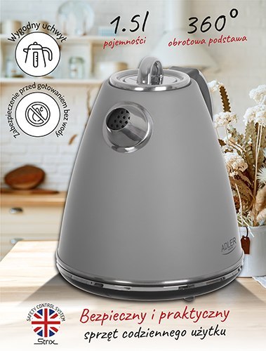 AD 1343 grey Czajnik metalowy 1,5 l strix
