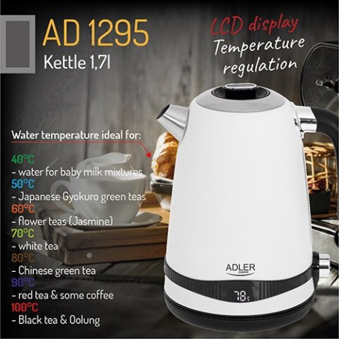 AD 1295 white Czajnik metalowy 1,7l z lcd & regulacją temperatury
