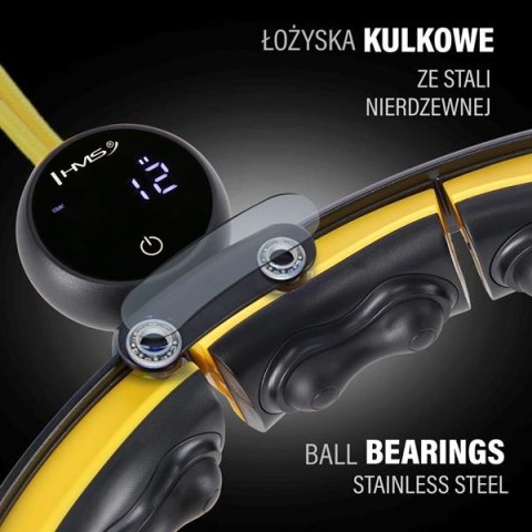 HHM21 HULA HOP BLACK/YELLOW Z MAGNESAMI, WYPUSTKAMI TPE I OBCIĄŻNIKIEM + LICZNIK HMS