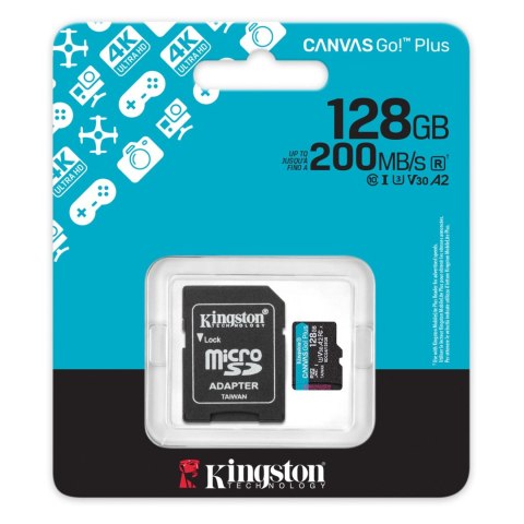 Kingston Kingston | Canvas Go! Plus | 128 GB | microSD | Flash memory class Class 10, UHS-I, U3, V30, A2