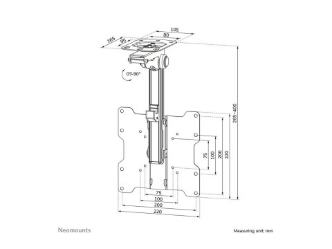 Neomounts Neomounts FPMA-C020BLACK Monitor/TV mount ceiling 1 screen - 10-40" - max 20 kg - VESA 75x75-200x200 - h 26,5-40 cm - black
