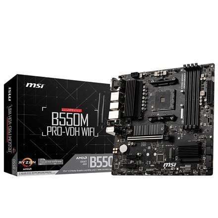 MSI MSI | B550M PRO-VDH WIFI | Rodzina procesorów AMD | Gniazdo procesora AM4 | DDR4 | Gniazda pamięci 4 | Liczba złączy SATA | Chip