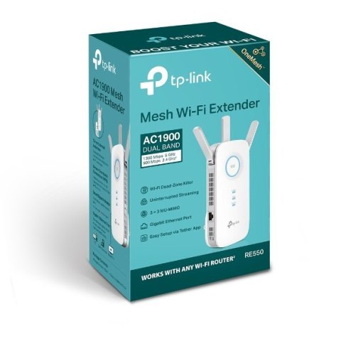 TP-LINK TP-LINK | RE550 | AC1900 Wi-Fi Range Extender | 802.11ac | 2GHz/5GHz | 600+1300 Mbit/s | 10/100/1000 Mbit/s | Porty Ethernet LAN