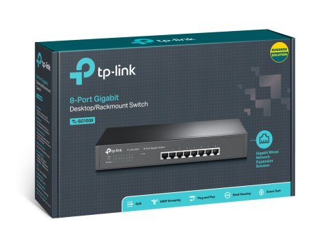 TP-LINK TP-LINK | 8-portowy przełącznik gigabitowy | TL-SG1008 | Niezarządzalny | Do montażu na biurku lub w szafie | Ilość portów 1 Gb/