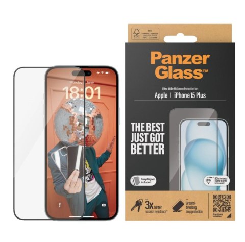 PanzerGlass PanzerGlass | Ochraniacz ekranu - szkło | Apple iPhone 15 Plus | Szkło hartowane | Czarny | Przezroczysty