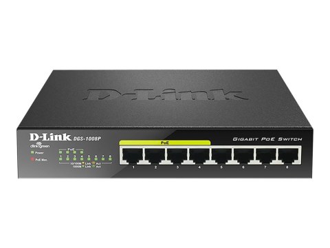 D-Link D-Link | 8-portowy przełącznik Gigabit PoE (4xPoE) | DGS-1008P | Niezarządzany | Desktop | Typ zasilania Zewnętrzny