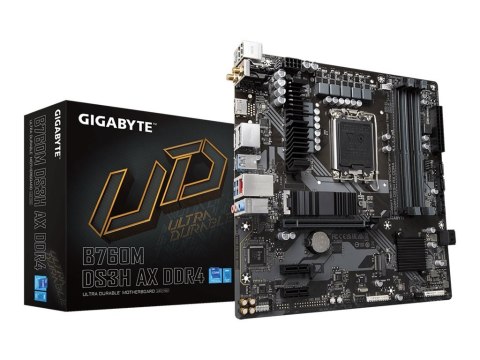 Gigabyte Gigabyte | B760M DS3H AX DDR4 1.0 M/B | Rodzina procesorów Intel | Gniazdo procesora LGA1700 | DDR4 DIMM | Gniazda pamięci 4 | O