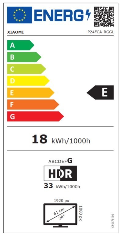 Xiaomi Xiaomi G24i EU | 23,8 " | IPS | FHD | 16:9 | 180 Hz | 1 ms | 1920 x 1080 pikseli | Porty HDMI 1