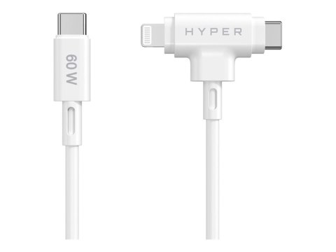 Hyper Hyper HyperJuice Silikonowy kabel USB-C do USB-C i Lightning Hybrid 60W, biały | Hyper