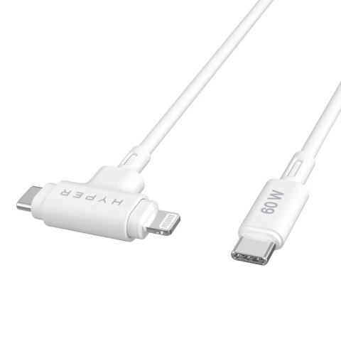 Hyper Hyper HyperJuice Silikonowy kabel USB-C do USB-C i Lightning Hybrid 60W, biały | Hyper