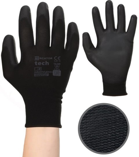 Rękawice Robocze MERCATOR Tech Black+Black PU - 1 Para (8 - M)