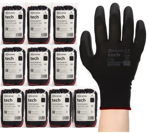 Rękawice Robocze MERCATOR Tech Black+Black PU - 120 Par (8 - M)