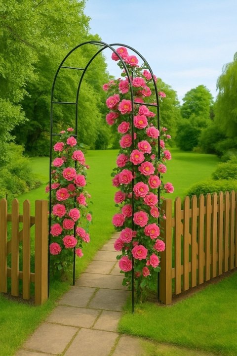 Pergola ogrodowa na róże pnącza czarna Metalowa Łuk do kwiatów Pnącz