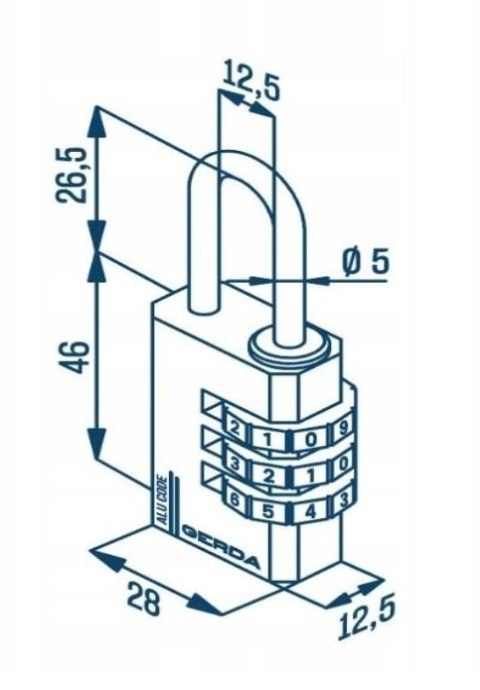 GERDA KŁÓDKA PAŁĄKOWA ALUMINIOWA SZYFROWA 3 DYSKI KAS S30 CZARNA