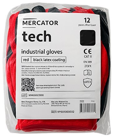 Rękawice Robocze MERCATOR Tech Red+Black Latex - 12 Par (10 - XL)