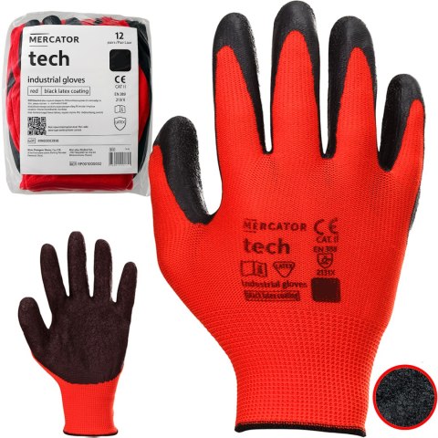 Rękawice Robocze MERCATOR Tech Red+Black Latex - 12 Par (8 - M)