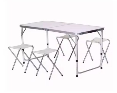 Zestaw Turystyczny Stolik Składany Kempingowy 4 Krzesła Szary