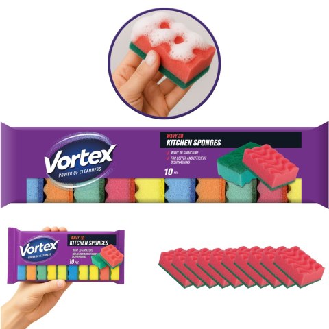 VORTEX Gąbki kuchenne 3D Wave 10 szt.