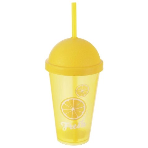 Kubek z Pokrywką i Słomką 450 ml ORION Żółty Nietłukący do Napojów