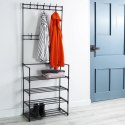 Wieszak na Ubrania Metalowy VILDE Stojący z Regałem na Buty 156 cm