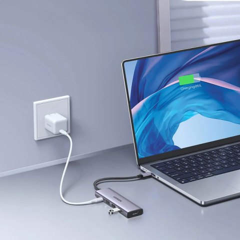 5w1 HUB adapter USB-C - USB-C PD / HDMI / 3x USB-A 3.0 - szary