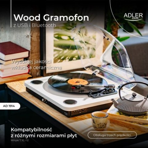 AD 1914 White Gramofon z usb i bluetooth