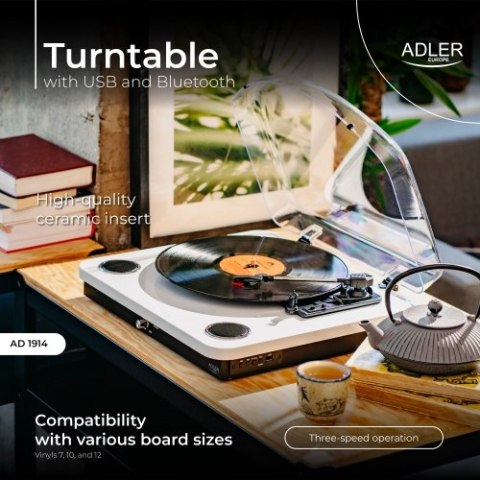 AD 1914 White Gramofon z usb i bluetooth