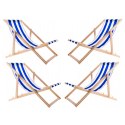 Zestaw 4 lezaków, niebieskie pasy, zmontowane, woodok